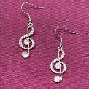 Sparkling Rhinestone Music Note Design, SilverHook Stainless Steel Drop Earrings